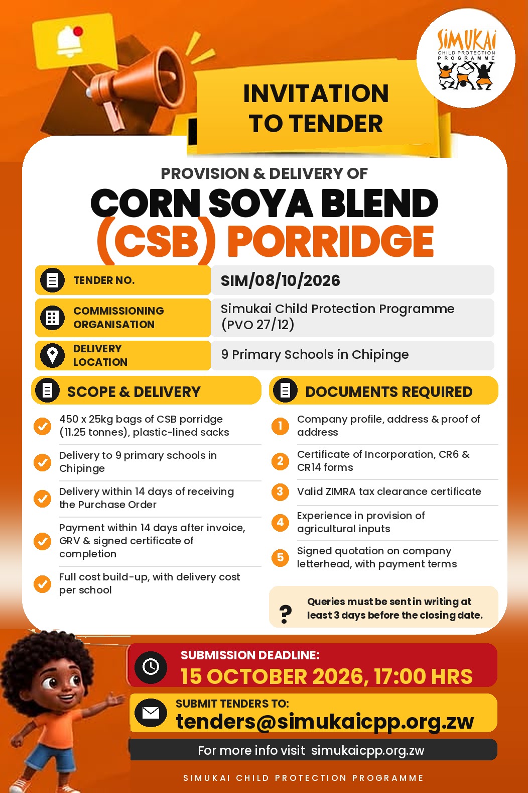 THE PROVISION & DELIVERY OF  CORN SOYA BLEND (CSB) PORRIDGE